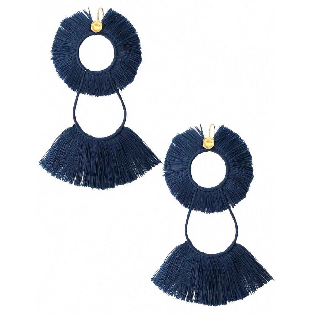 NEW ERIKA PEÑA women's lola tassel earrings in navy blue